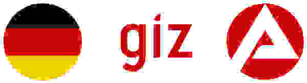 Drei Logos: die deutsche Flagge, das Wort „giz“ in rot, und ein rotes Logo mit einem weißen Dreieck.