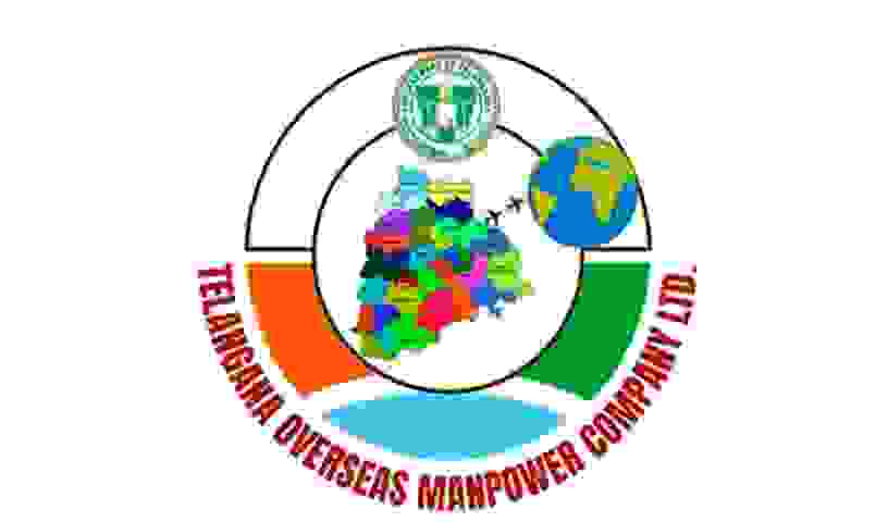 Logo of Telangana Overseas Manpower Company Ltd. with a colored map of Telangana and a globe.